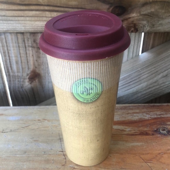 Ballard Designs 16oz Insulated Ceramic Paris France Tumbler & Brown Silicone Lid - Picture 1 of 9